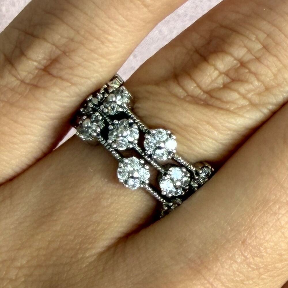 sterling silver cz clusters band ring size 6